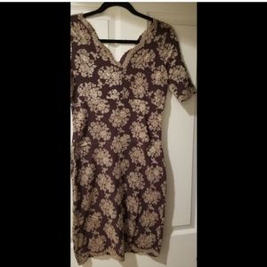 Vintage Ann Ferriday style Dress Saks Gold & Brown Size: M